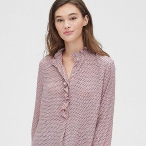 Gap Womens Pink Ruffle Print Popover Blouse Size S